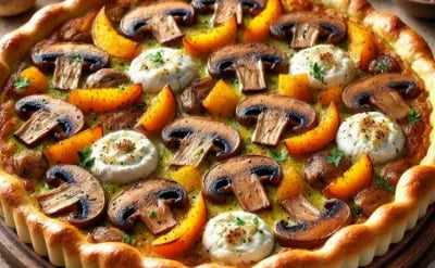 Recette tarte champignons, potimarron, chèvre au four à bois