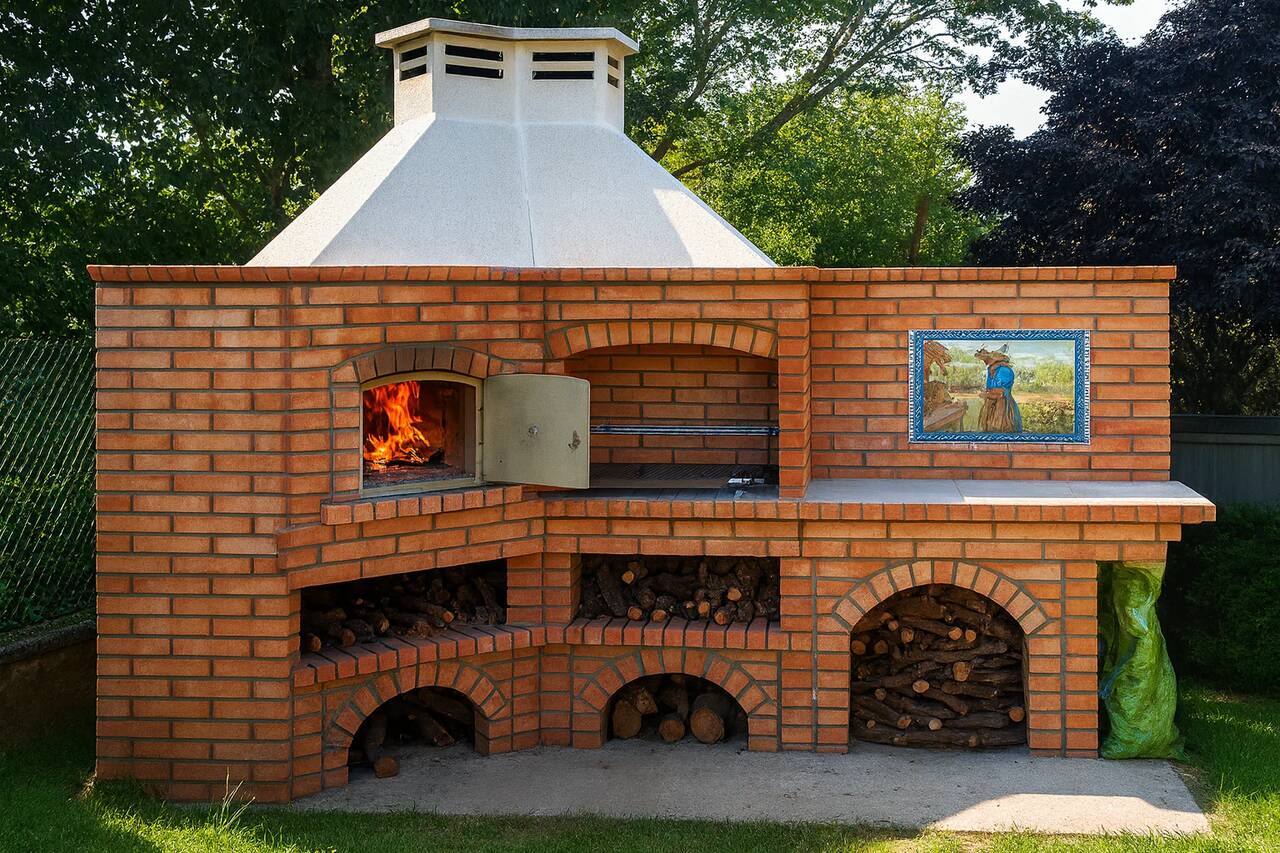 Barbecue à charbon allumé avec braises rouges pour grillades