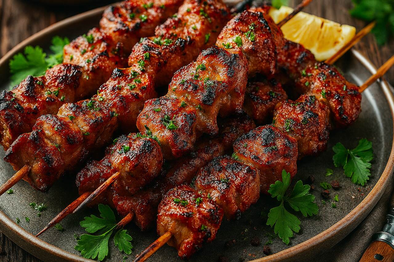 Grillades de viandes variées cuites au barbecue en pierre