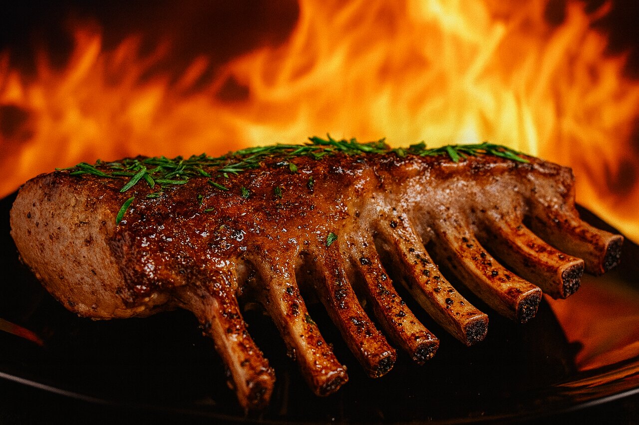 Rôti de viande cuit lentement au barbecue au feu de bois