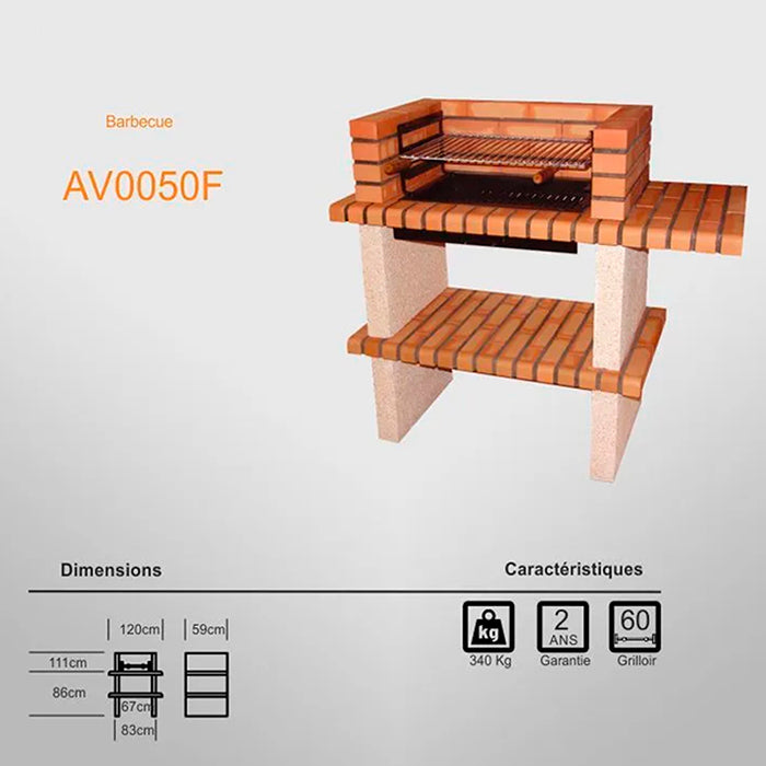 Barbecue en brique réfractaire AV0050F installé