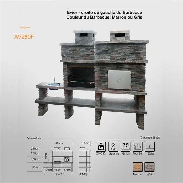 barbecue en beton avec four a bois av280f