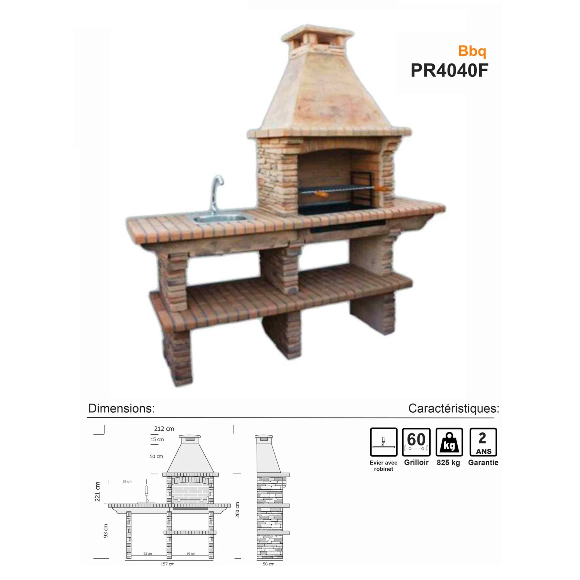 barbecue a poser en pierre pr4040f