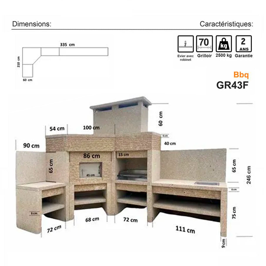barbecue en granit avec four a pizza d angle gr43f