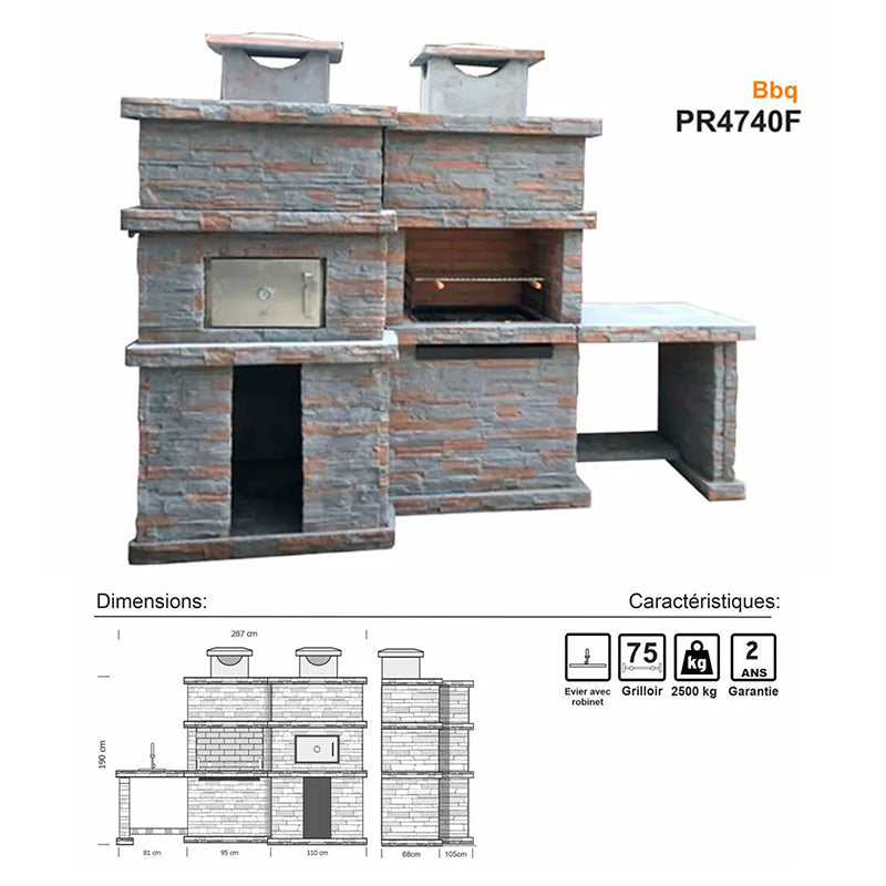 barbecue en pierre et four a bois pr4740f