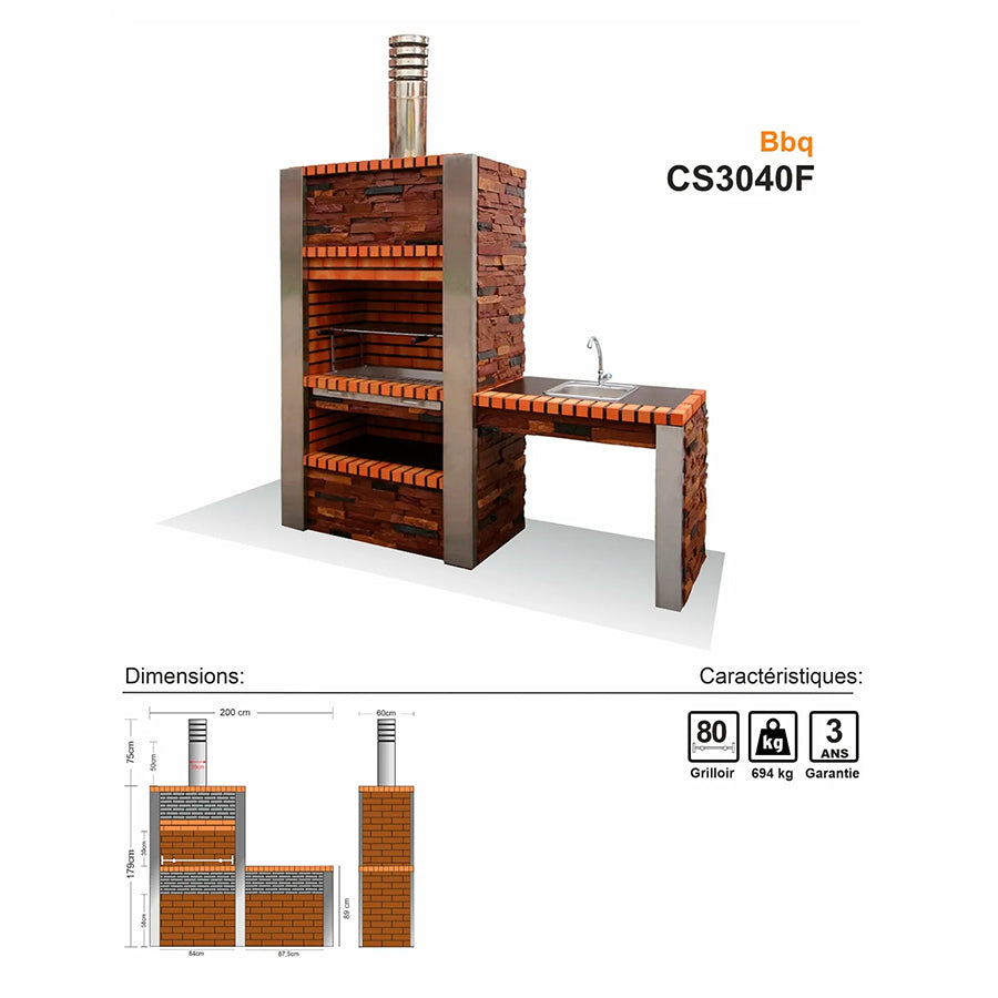 barbecue en pierre avec plan de travail cs3040f