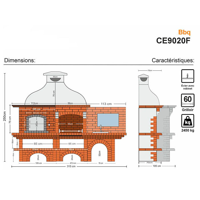four et barbecue en brique avec evier ce9020f