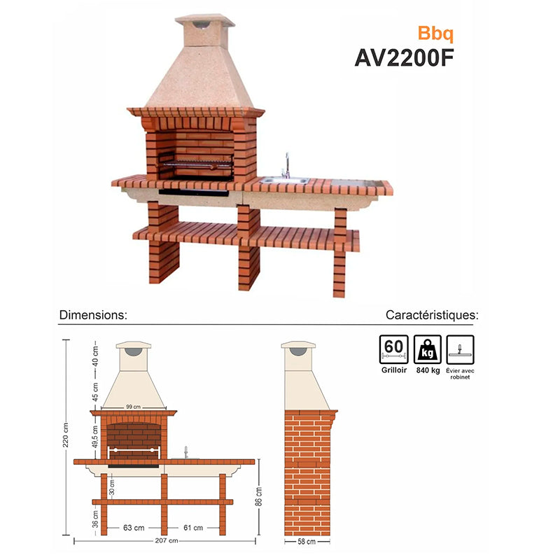 barbecue avec evier inox av2200f