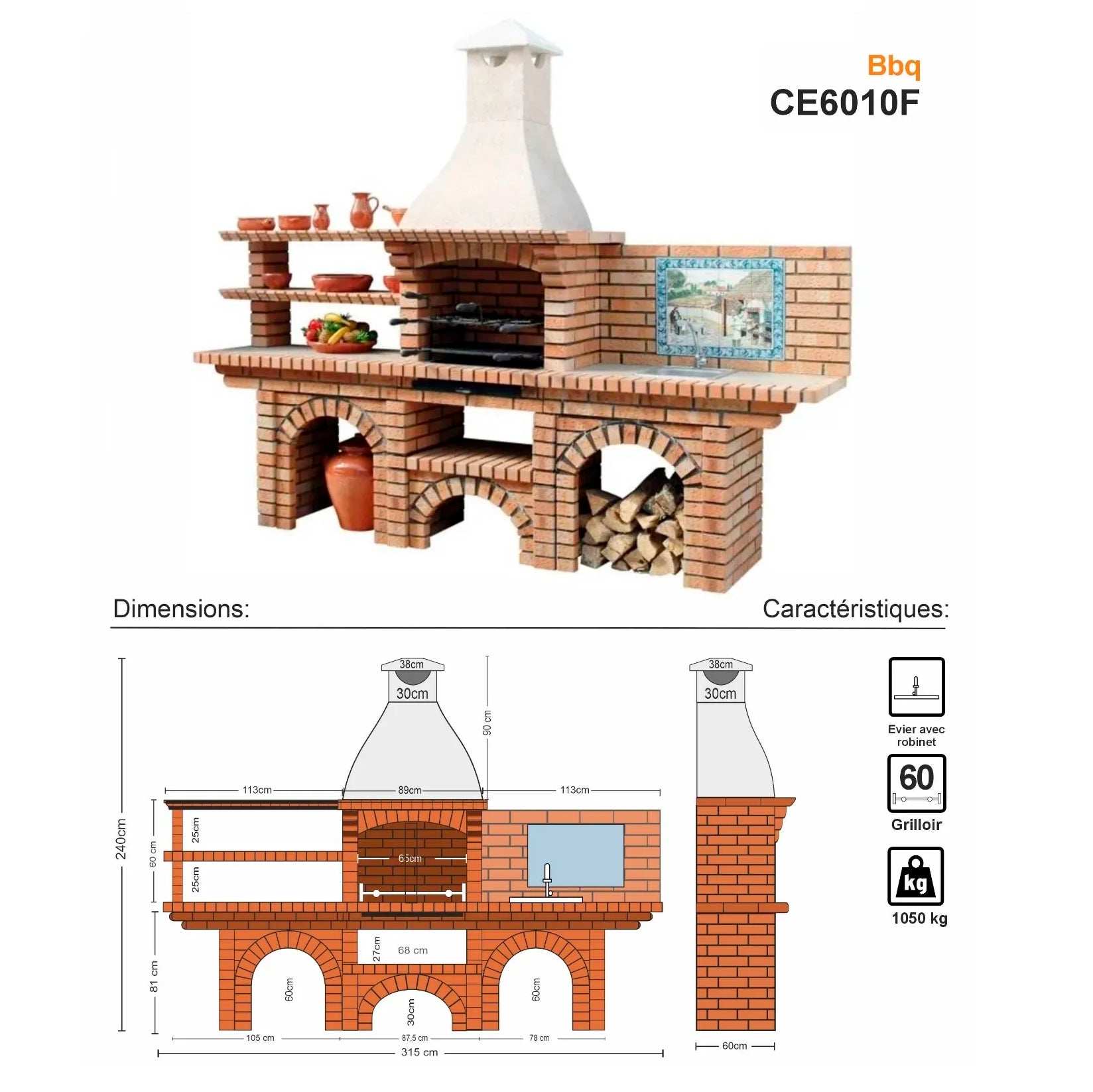barbecue en brique avec evier ce6010f