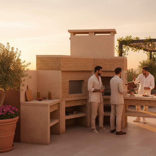 Barbecue em granito com forno de Pizza de canto GR43F