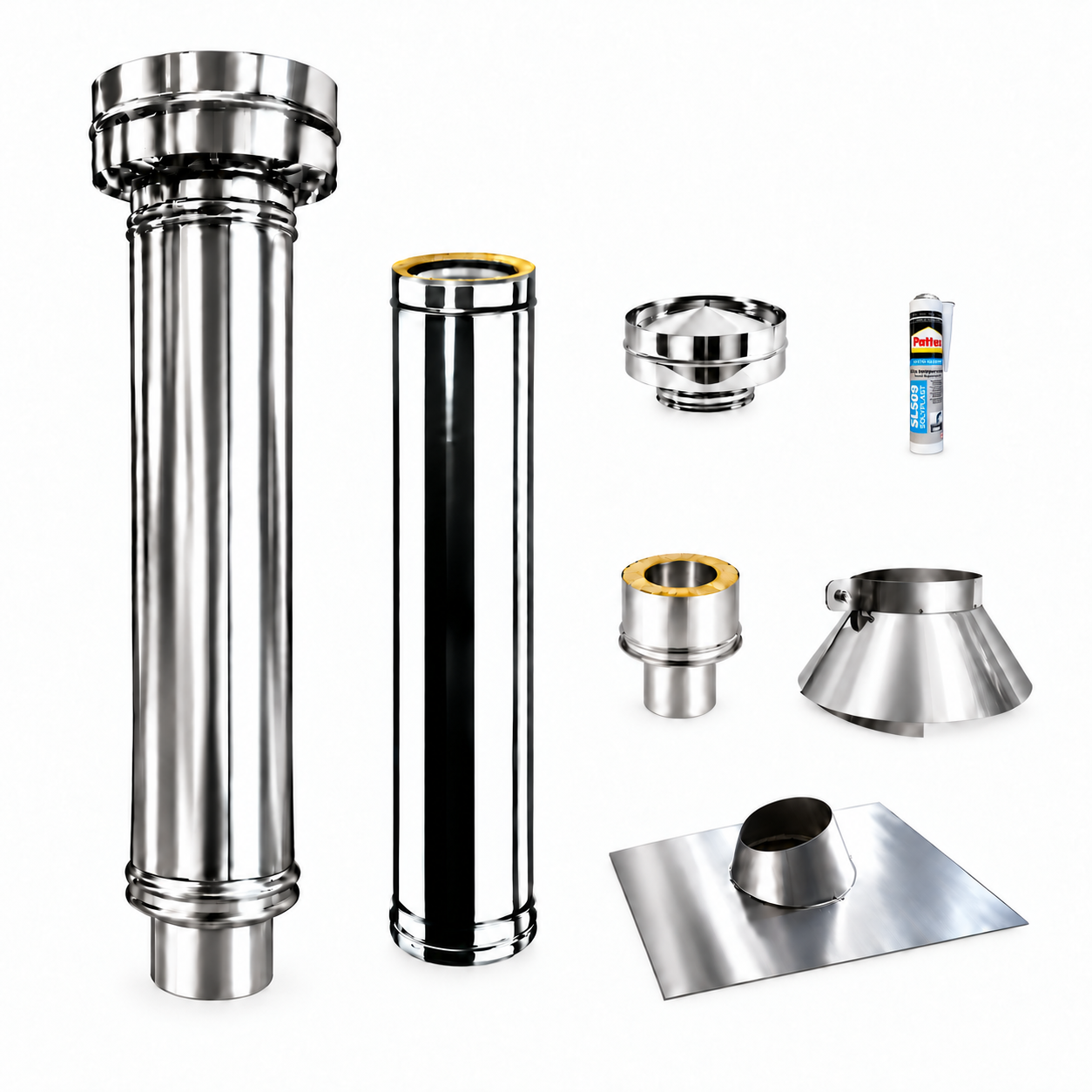 KIT tube INOX Isolée avec Solin pour Fours à Bois a brique AC172F